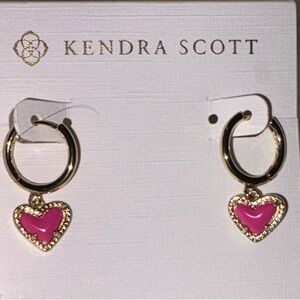 Kendra Scott Gold Hoops with Pink Heart Charms